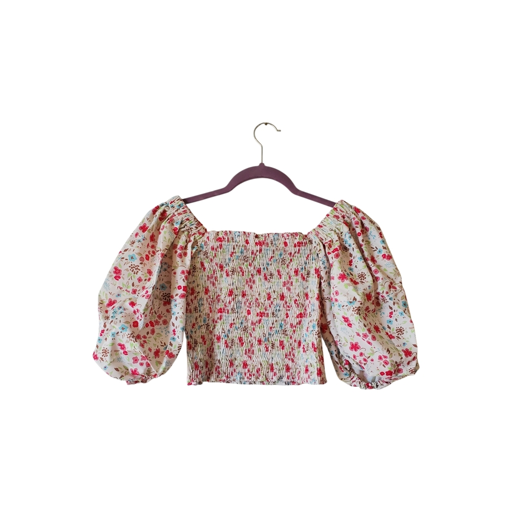 New Sokie Collective Floral Puff‎ Sleeve Smock Top Croptop Spring Size XS NWT